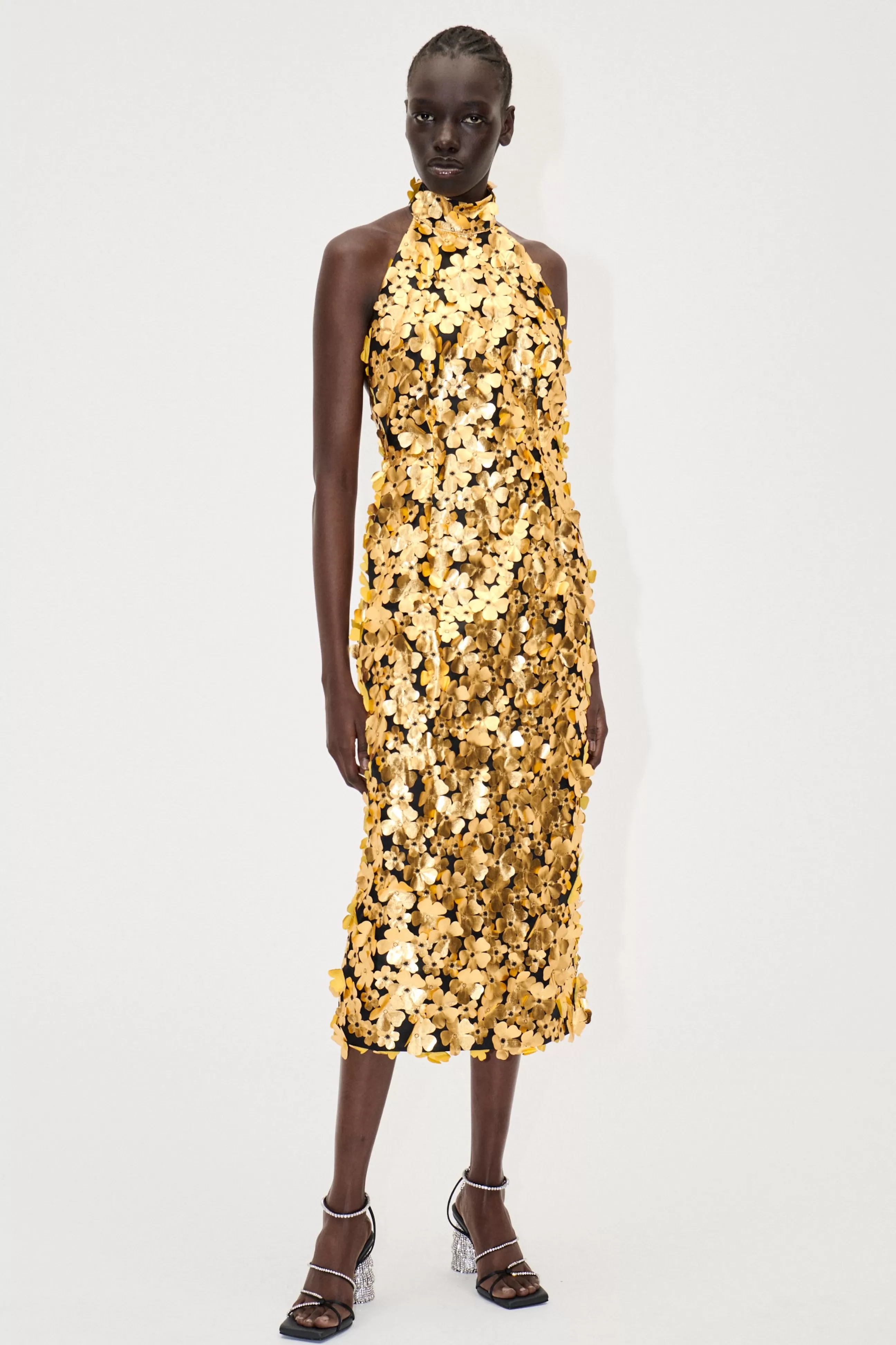 STINE GOYA Mollie Dress - Golden Metallic 3D Flowers